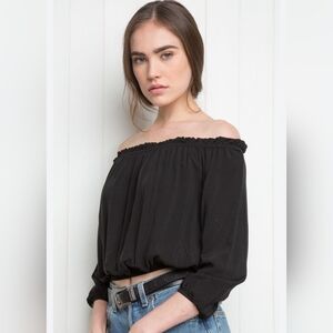 Brandy Melville off shoulder black cropped top 3/4 sleeve made in Italy Size S/M